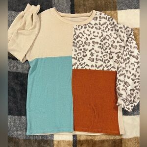 Leopard Print and Color Block Top